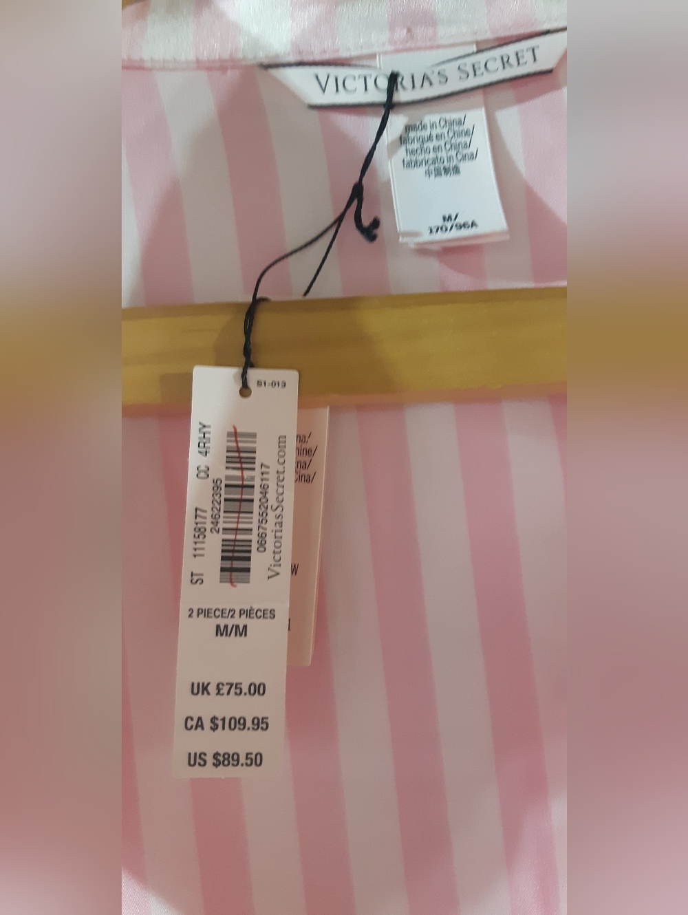 Women's Brand New With Tag Victoria Secret 2 Piece Pink and Black Stripped PJ - Picture 3 of 6